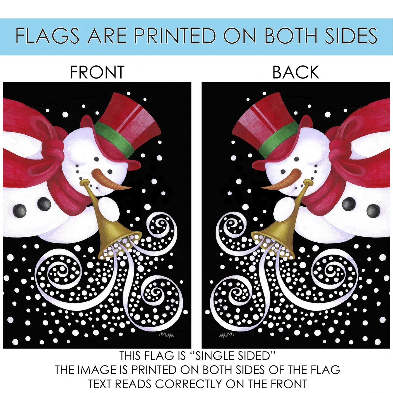 Christmas Trumpeting Snowman Outdoor House Flag 40" X 28" 4 Christmas Trumpeting Snowman Outdoor House Flag 40" X 28" - Image 4