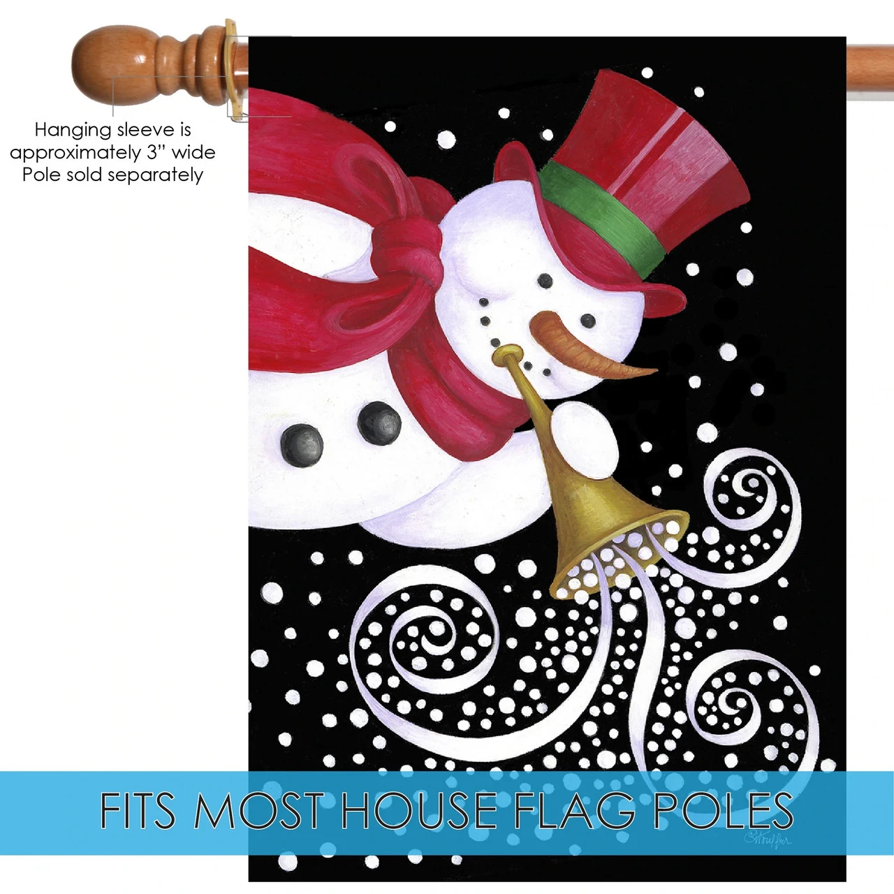 Christmas Trumpeting Snowman Outdoor House Flag 40" X 28" 5 Christmas Trumpeting Snowman Outdoor House Flag 40" X 28" - Image 5