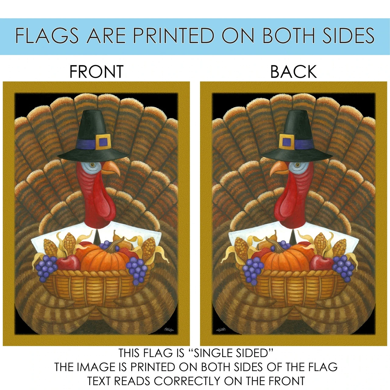 Happy Fall Harvest Turkey Outdoor House Flag 40" X 28" 4 Happy Fall Harvest Turkey Outdoor House Flag 40" X 28" - Image 4