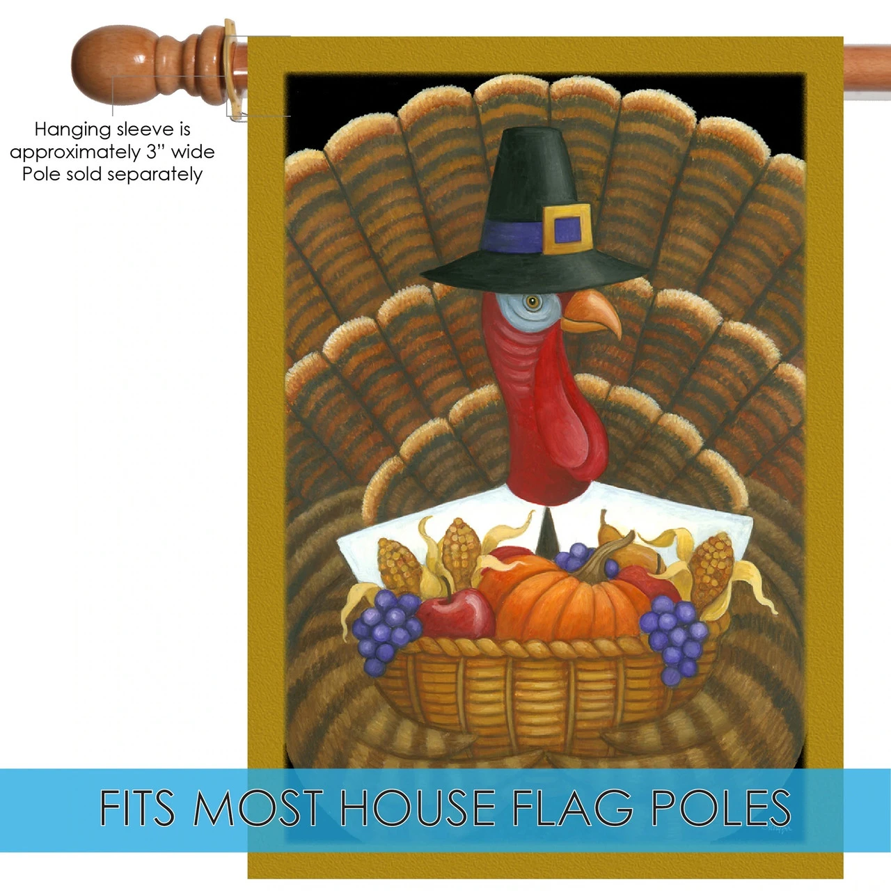 Happy Fall Harvest Turkey Outdoor House Flag 40" X 28" 5 Happy Fall Harvest Turkey Outdoor House Flag 40" X 28" - Image 5
