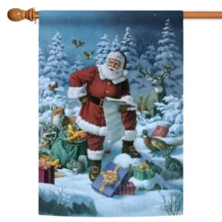 Christmas Santa Gifts And Friends Outdoor House Flag 40" X 28"