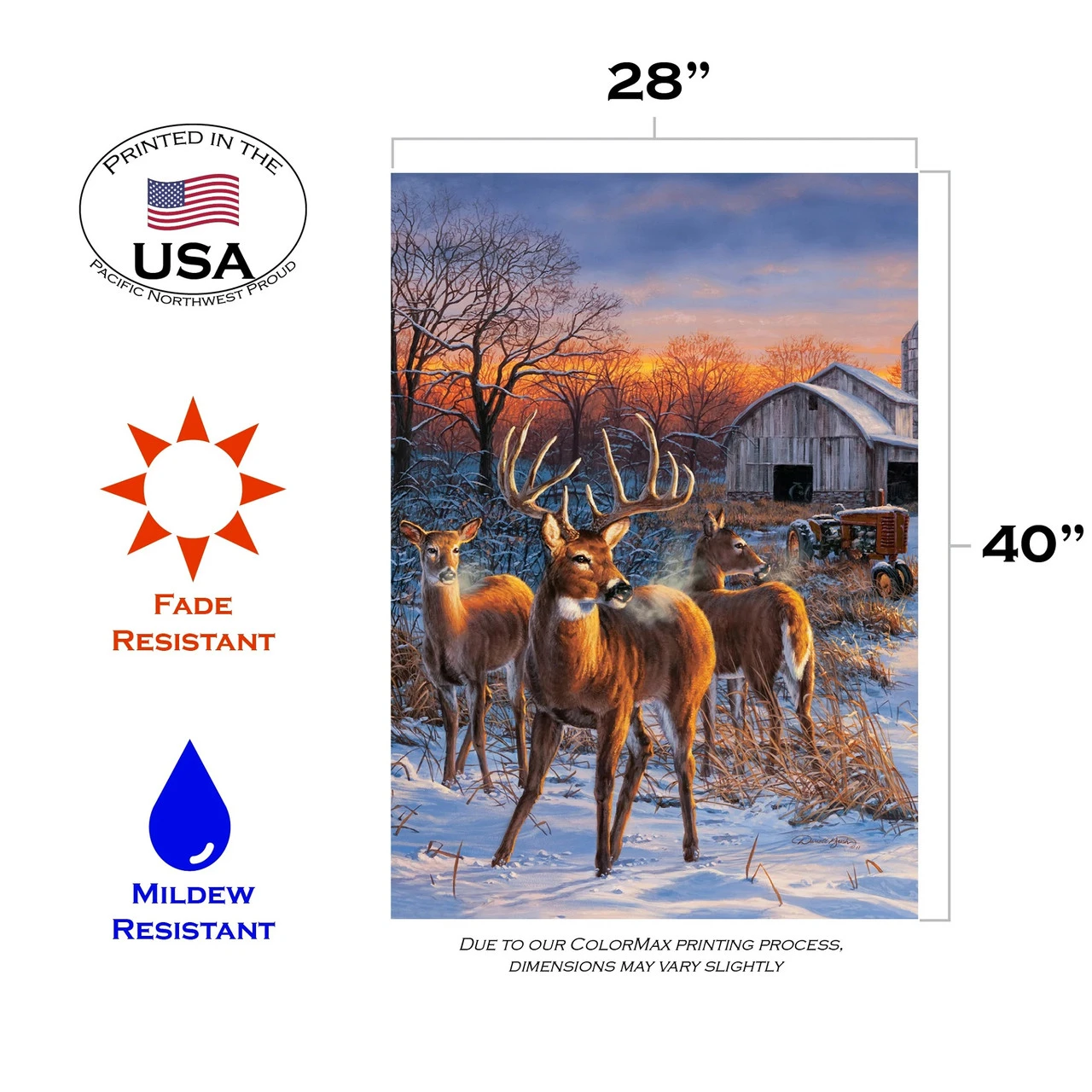 Winter Deer Glory Outdoor House Flag 40" X 28" 3 Winter Deer Glory Outdoor House Flag 40" X 28" - Image 3