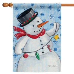 Christmas Stringing' Snowman Outdoor House Flag 40" X 28"