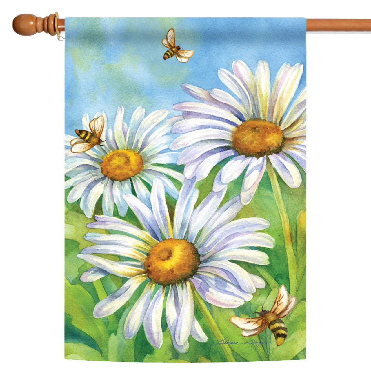 Honey Bees And Daisies Outdoor House Flag 40" X 28" 1 Honey Bees And Daisies Outdoor House Flag 40" X 28"
