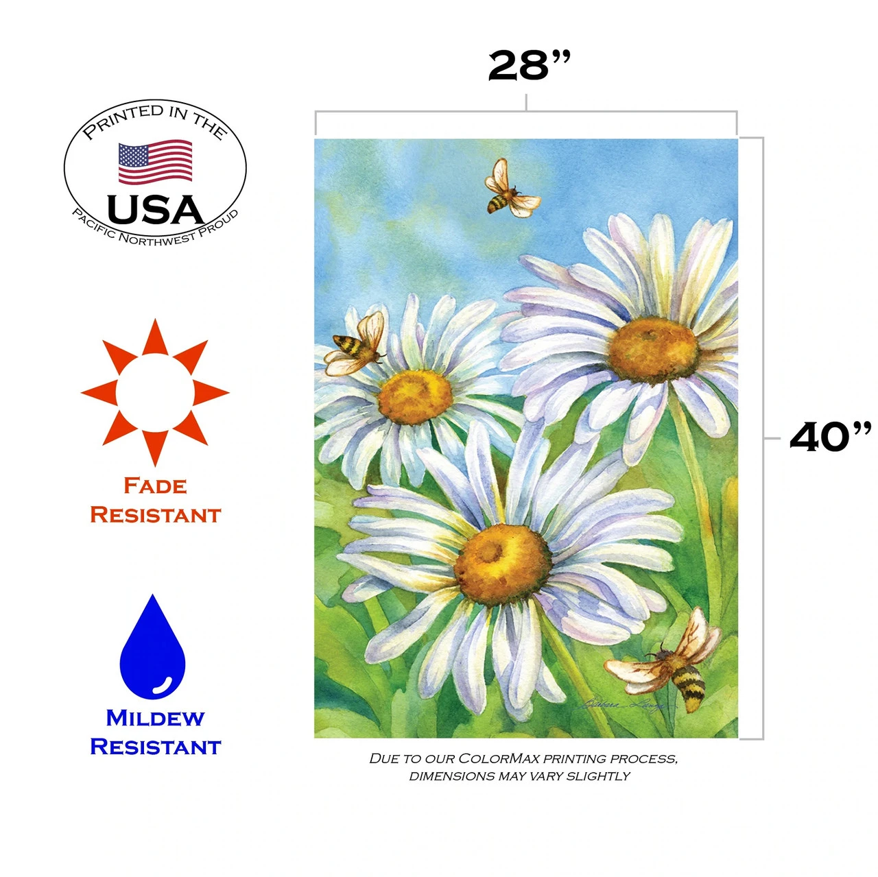 Honey Bees And Daisies Outdoor House Flag 40" X 28" 3 Honey Bees And Daisies Outdoor House Flag 40" X 28" - Image 3