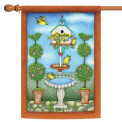 Drinking Gold Finch Birdhouse Outdoor House Flag 40" X 28"