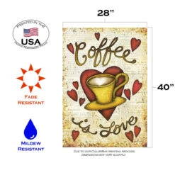 Hearts And A Mug 'Coffee Is Love' Outdoor House Flag 40" X 28" -PatioVibe Shop 109756 3 29910.1682374943