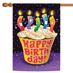 Happy Birthday Cupcake Outdoor House Flag 40" X 28"
