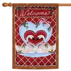 Sweet Swan Welcome Valentines Outdoor House Flag 40" X 28"