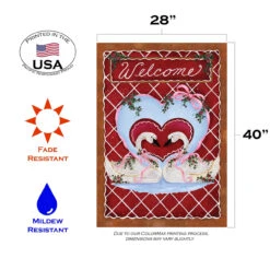 Sweet Swan Welcome Valentines Outdoor House Flag 40" X 28" -PatioVibe Shop 109847203 22218.1682374752