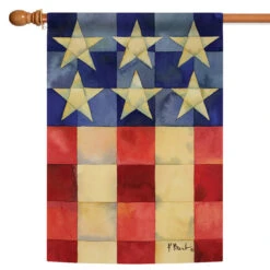 Stars And Stripes On Squares Patriotic Outdoor House Flag 40" X 28"