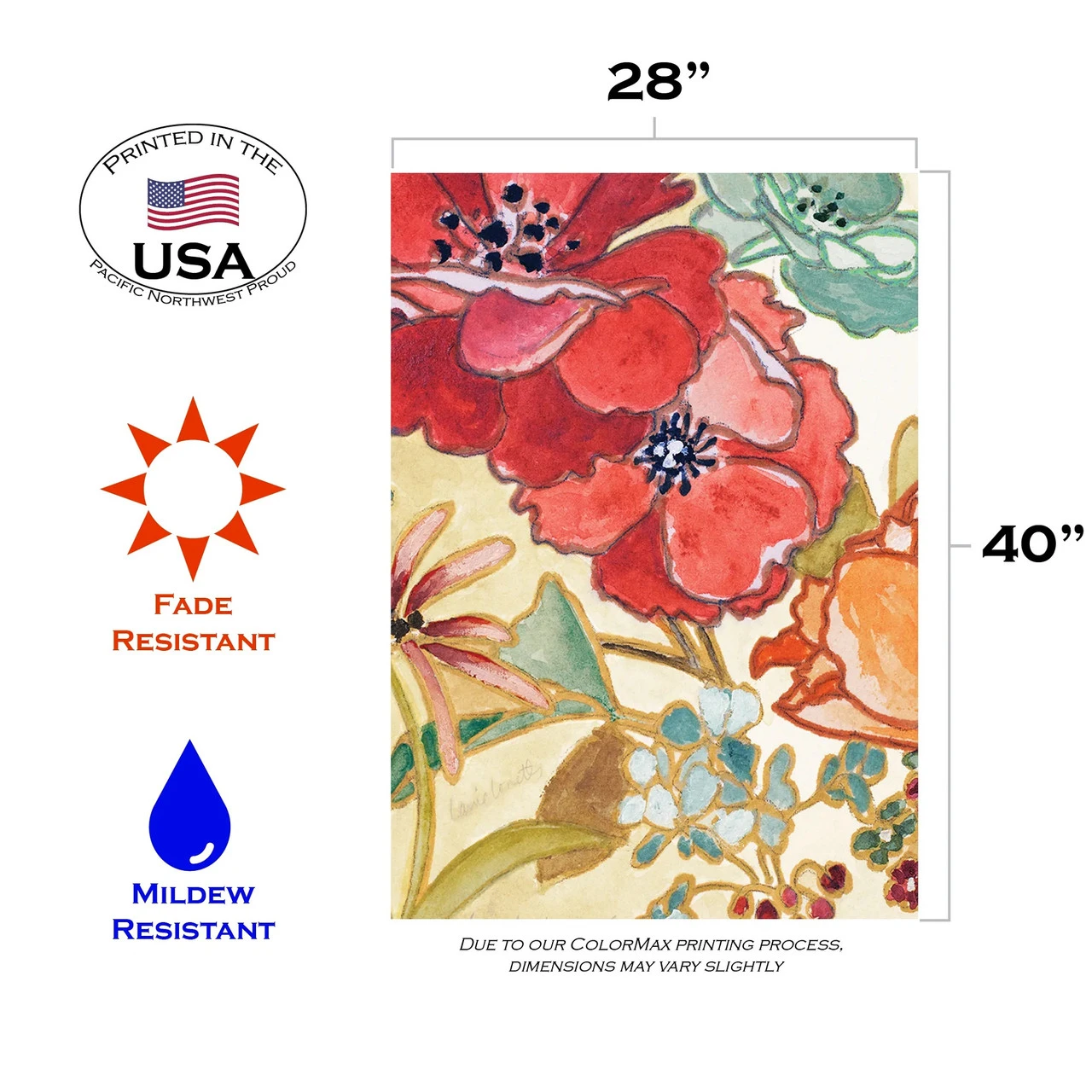 Watercolor Bouquet Outdoor House Flag 40" X 28" 3 Watercolor Bouquet Outdoor House Flag 40" X 28" - Image 3