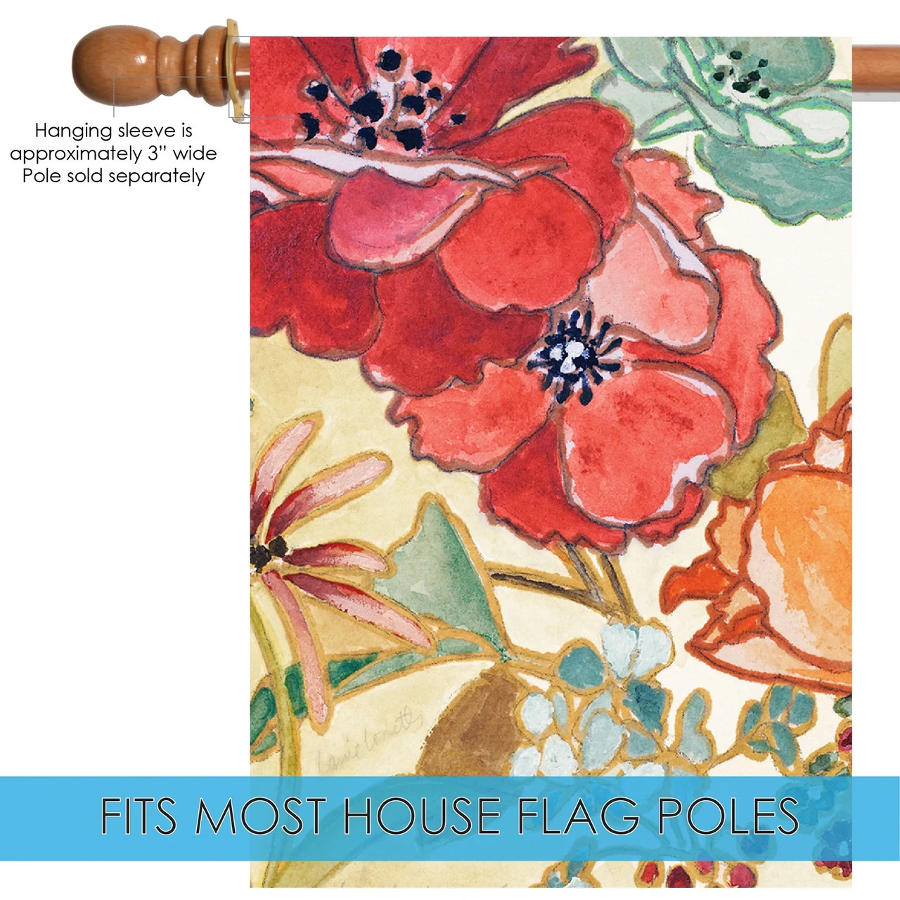 Watercolor Bouquet Outdoor House Flag 40" X 28" 5 Watercolor Bouquet Outdoor House Flag 40" X 28" - Image 5