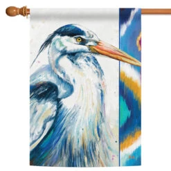 Hand Painted Heron Outdoor House Flag 40" X 28"