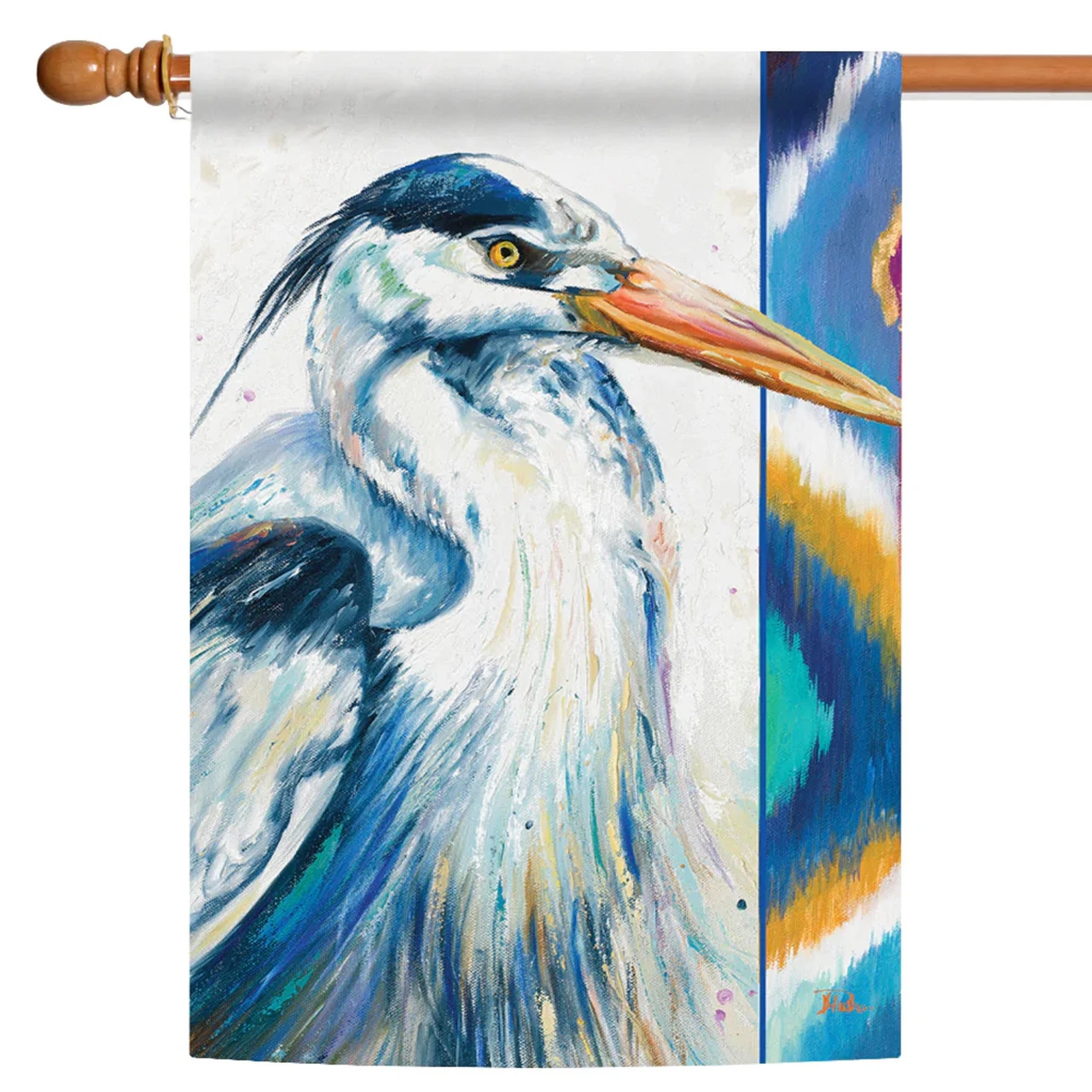 Hand Painted Heron Outdoor House Flag 40" X 28" 1 Hand Painted Heron Outdoor House Flag 40" X 28"