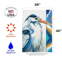 Hand Painted Heron Outdoor House Flag 40" X 28" 7 Hand Painted Heron Outdoor House Flag 40" X 28" -PatioVibe Shop 109875203 19111.1682374786