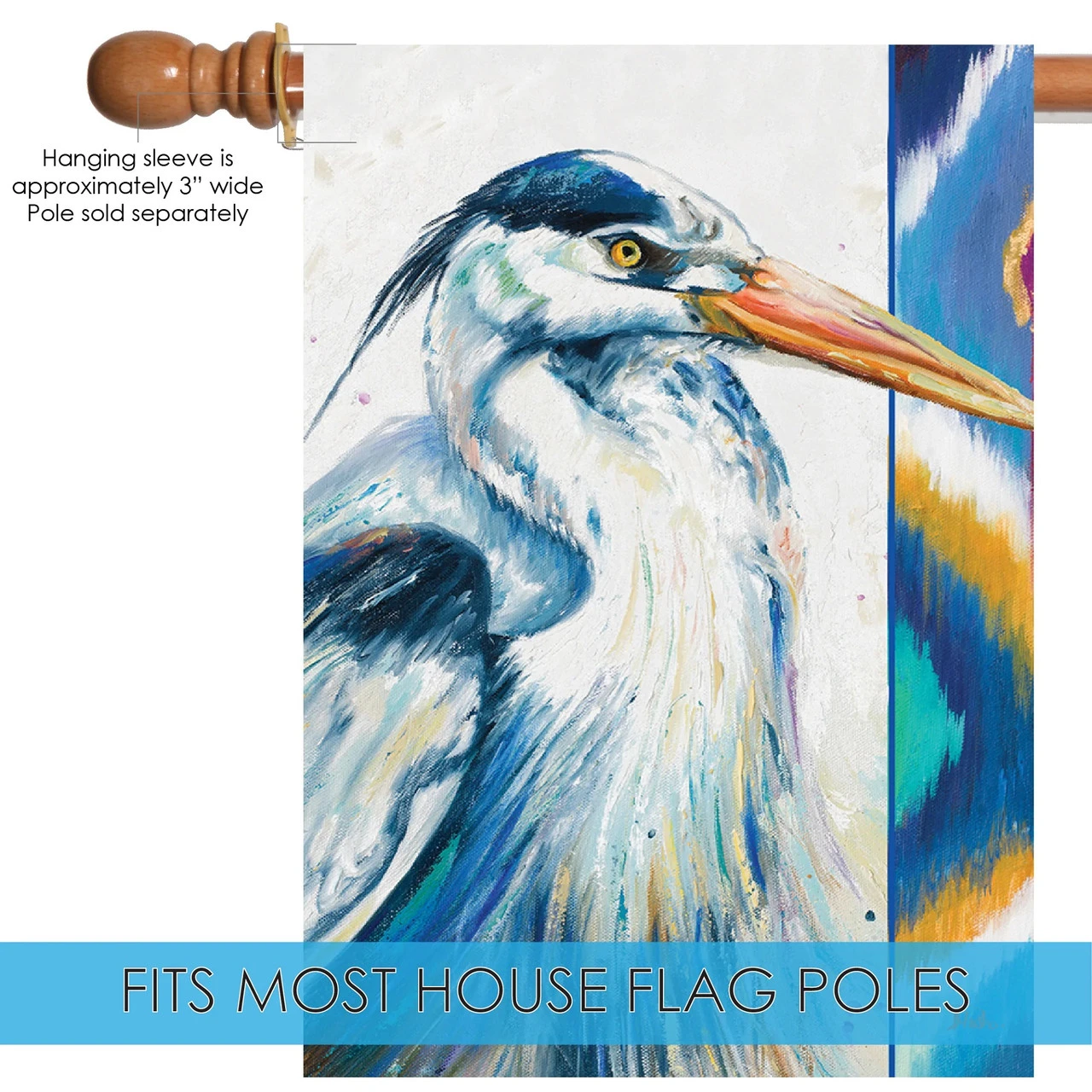 Hand Painted Heron Outdoor House Flag 40" X 28" 5 Hand Painted Heron Outdoor House Flag 40" X 28" - Image 5