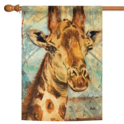 Hand Painted Giraffe Outdoor House Flag 40" X 28"