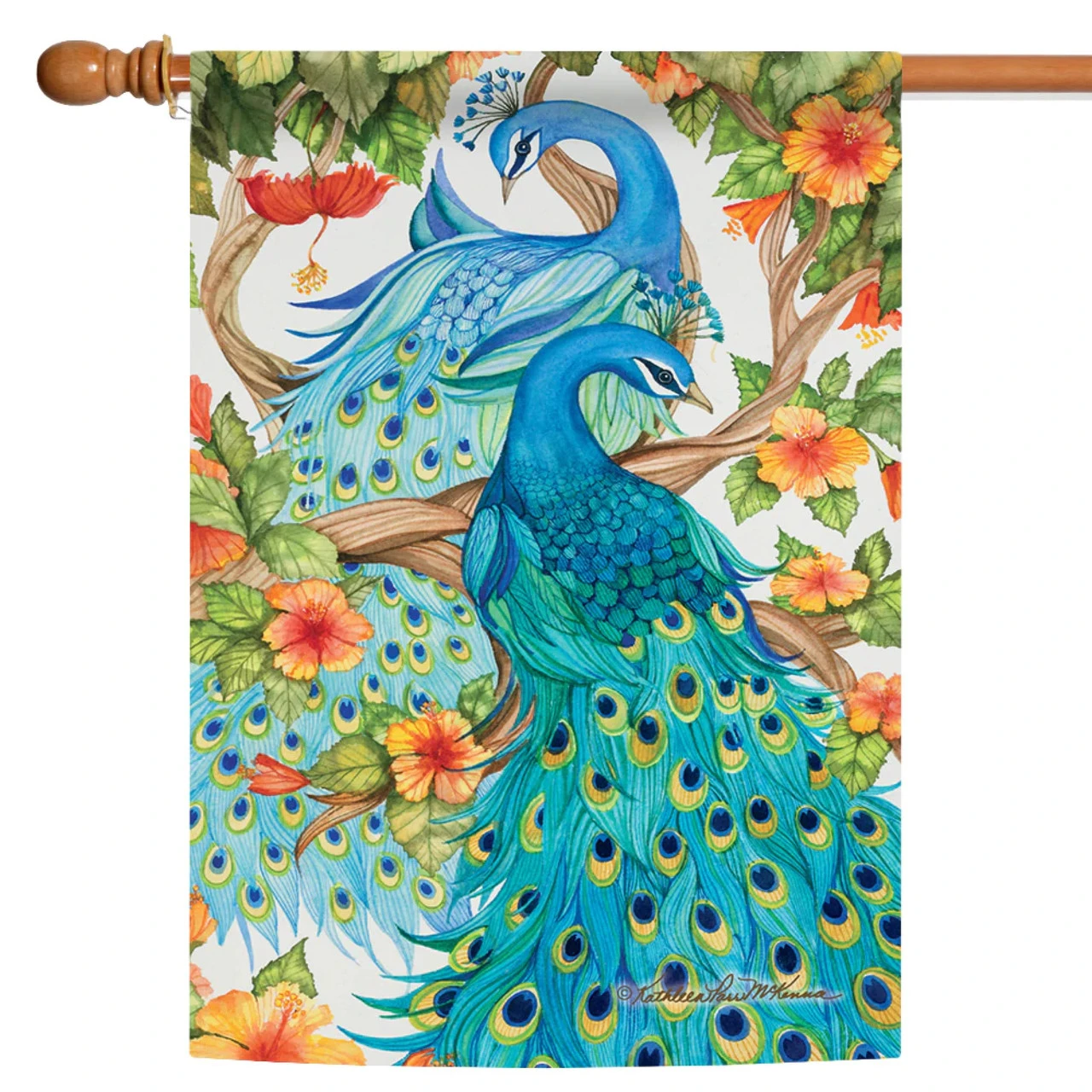 Precious Peacocks Outdoor House Flag 40" X 28" 1 Precious Peacocks Outdoor House Flag 40" X 28"