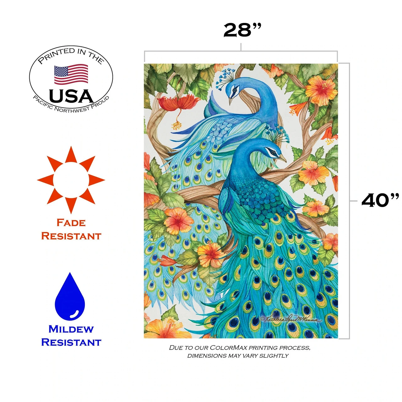 Precious Peacocks Outdoor House Flag 40" X 28" 3 Precious Peacocks Outdoor House Flag 40" X 28" - Image 3