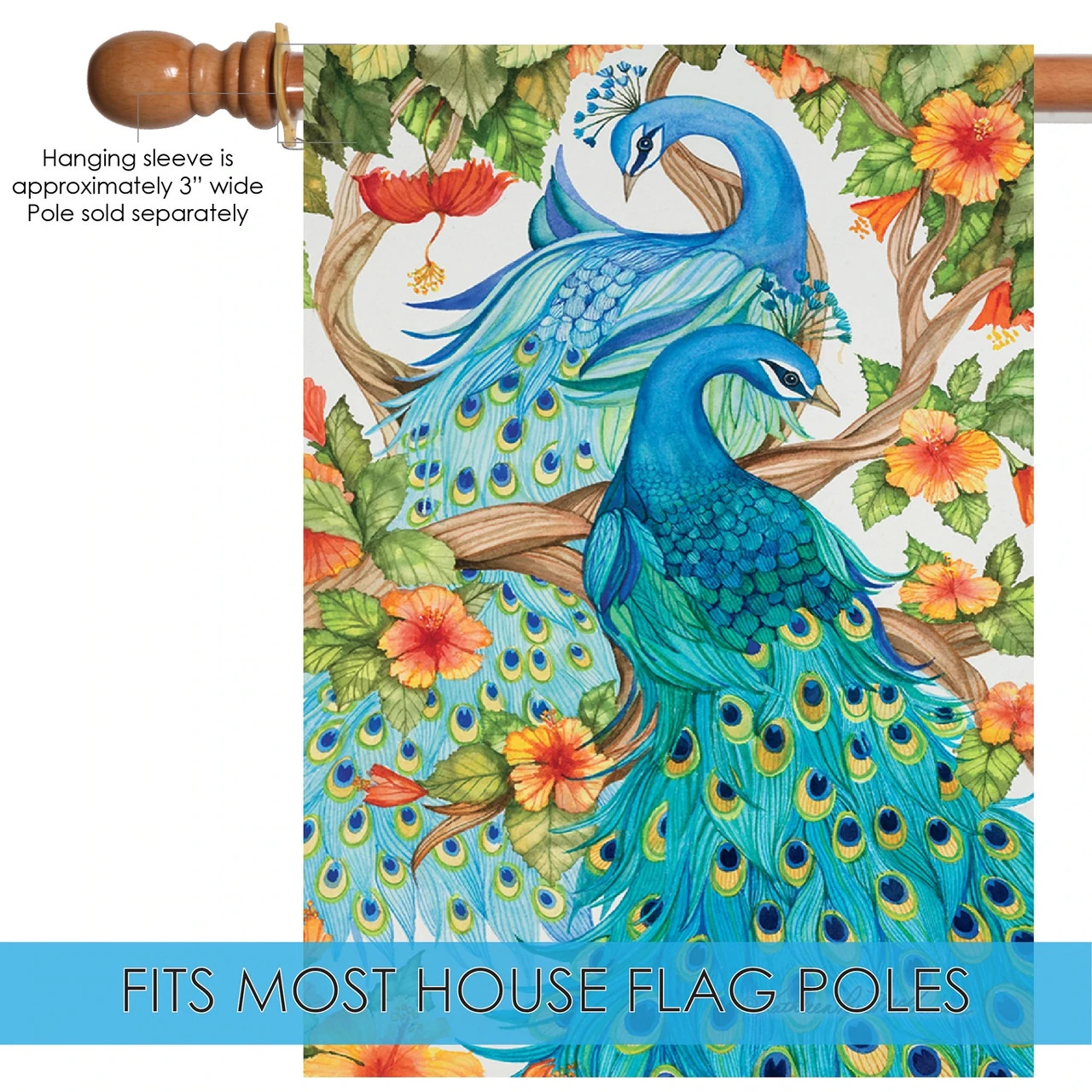 Precious Peacocks Outdoor House Flag 40" X 28" 5 Precious Peacocks Outdoor House Flag 40" X 28" - Image 5