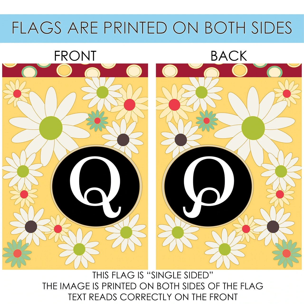 Floral Monogram Letter Q Outdoor House Flag 40" X 28" 4 Floral Monogram Letter Q Outdoor House Flag 40" X 28" - Image 4