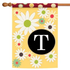 Floral Monogram Letter T Outdoor House Flag 40" X 28"