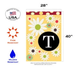 Floral Monogram Letter T Outdoor House Flag 40" X 28" -PatioVibe Shop 109915 3 01815.1682374581