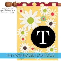 Floral Monogram Letter T Outdoor House Flag 40" X 28" -PatioVibe Shop 109915 5 58149.1682374582