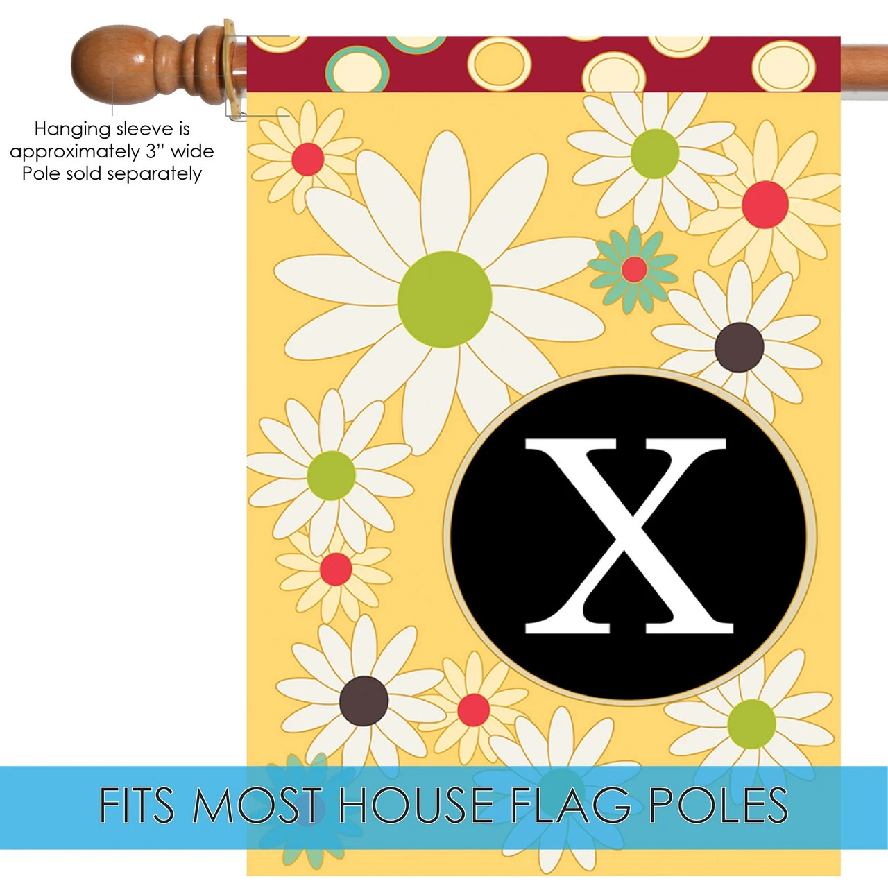 Floral Monogram Letter X Outdoor House Flag 40" X 28" 5 Floral Monogram Letter X Outdoor House Flag 40" X 28" - Image 5