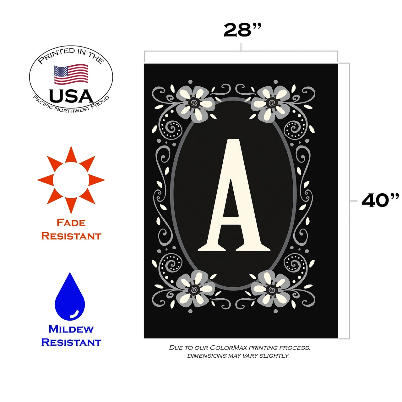 Classic Monogram Letter A Outdoor House Flag 40" X 28" 3 Classic Monogram Letter A Outdoor House Flag 40" X 28" - Image 3