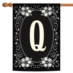 Elegant Floral Initial Q Outdoor House Flag 40" X 28"