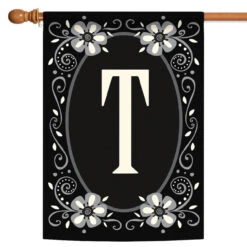 Elegant Floral Initial T Outdoor House Flag 40" X 28"