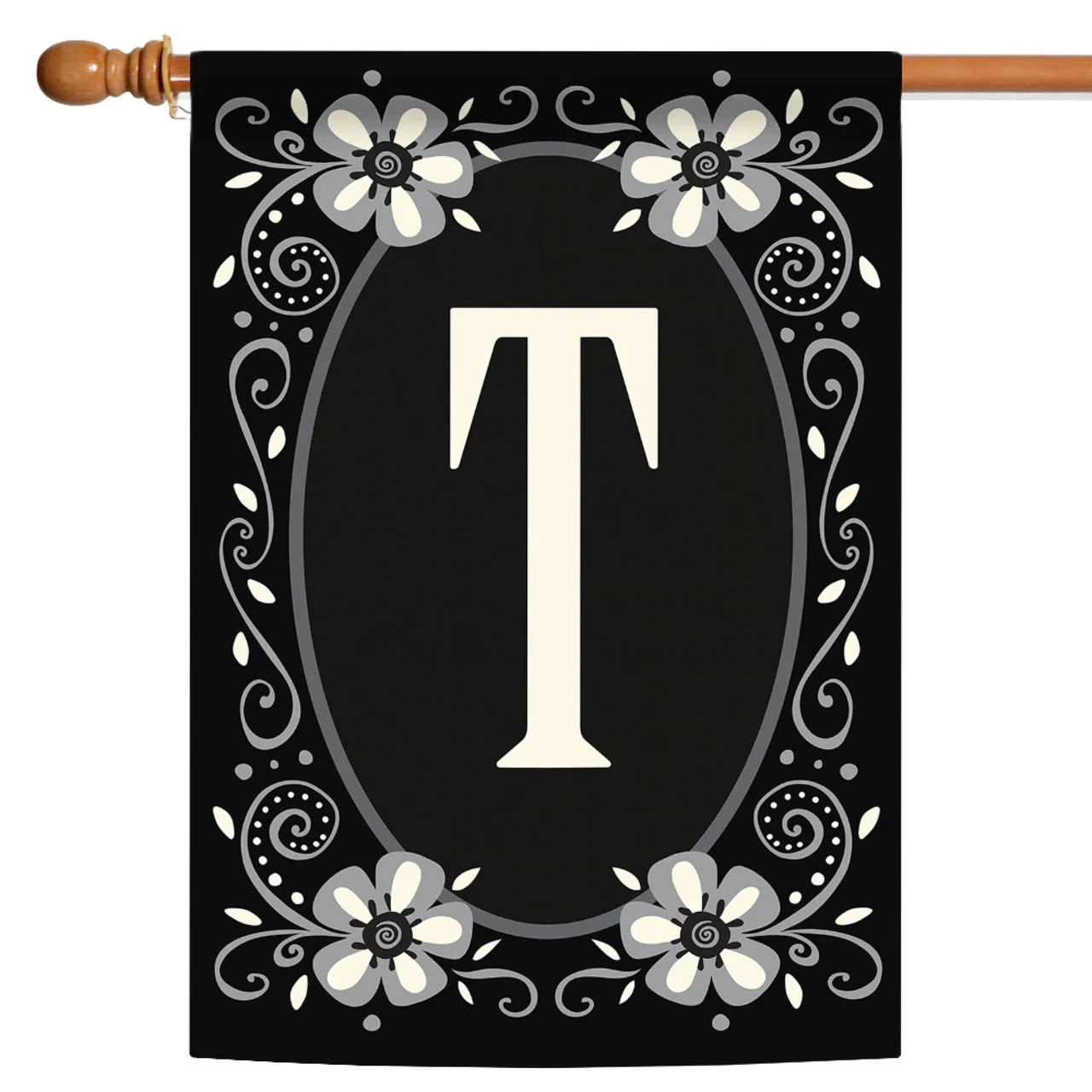 Elegant Floral Initial T Outdoor House Flag 40" X 28" 1 Elegant Floral Initial T Outdoor House Flag 40" X 28"