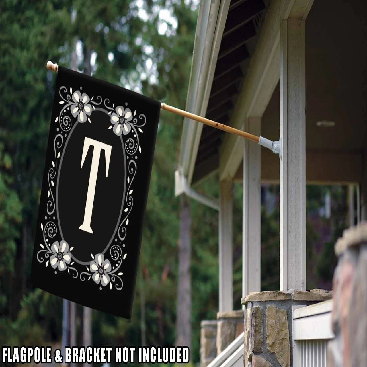 Elegant Floral Initial T Outdoor House Flag 40" X 28" 2 Elegant Floral Initial T Outdoor House Flag 40" X 28" - Image 2