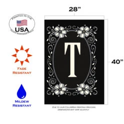Elegant Floral Initial T Outdoor House Flag 40" X 28" 7 Elegant Floral Initial T Outdoor House Flag 40" X 28" -PatioVibe Shop 109941 3 94705.1682374648