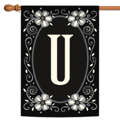 Elegant Floral Initial U Outdoor House Flag 40" X 28"