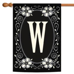 Elegant Floral Initial W Outdoor House Flag 40" X 28"