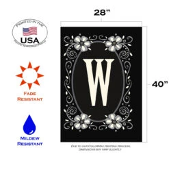 Elegant Floral Initial W Outdoor House Flag 40" X 28" -PatioVibe Shop 109944 3 08569.1682374632