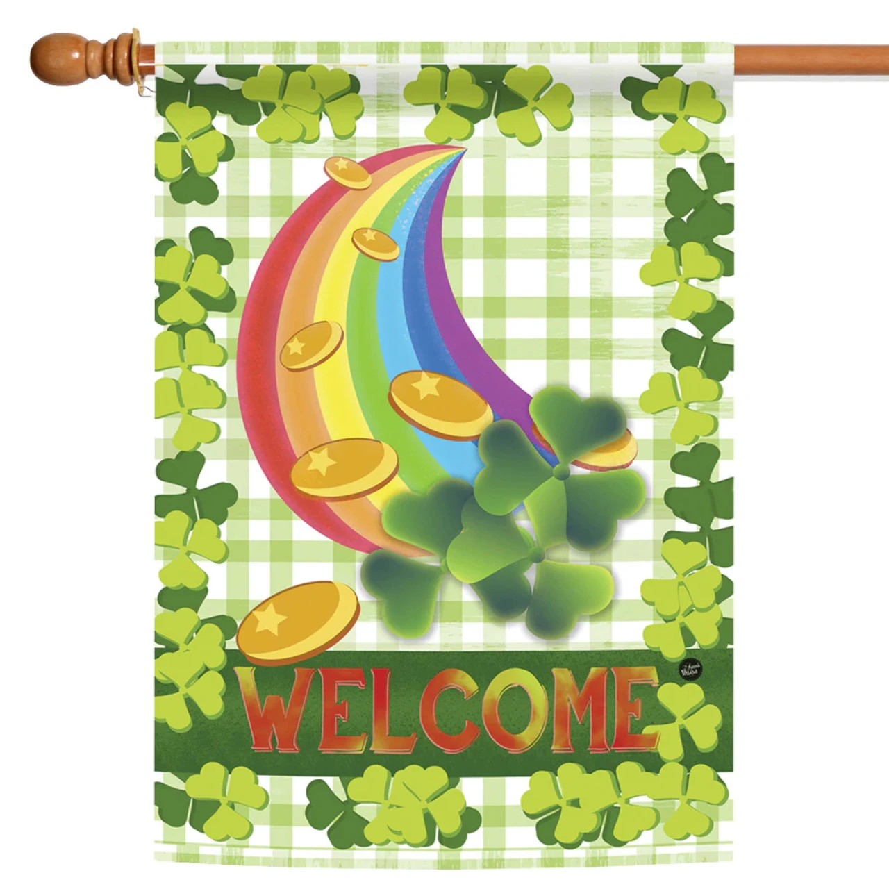 Rainbow Clover St. Patrick's Day "Welcome" Outdoor House Flag 40" X 28" 1 Rainbow Clover St. Patrick's Day "Welcome" Outdoor House Flag 40" X 28"