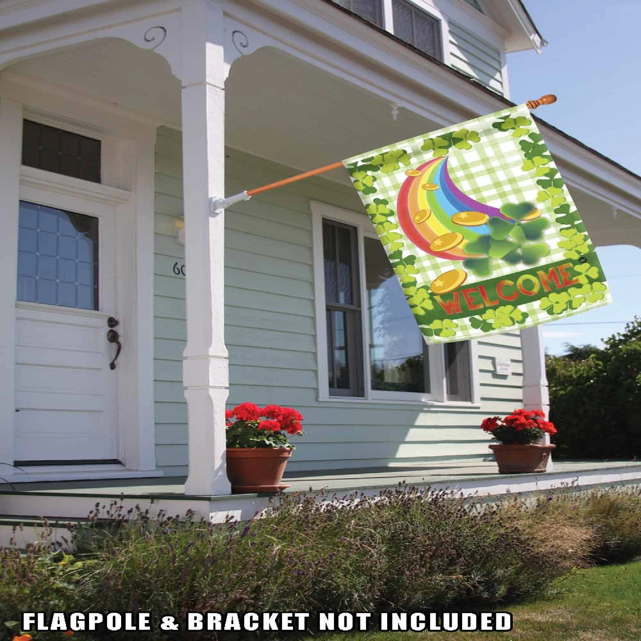 Rainbow Clover St. Patrick's Day "Welcome" Outdoor House Flag 40" X 28" 2 Rainbow Clover St. Patrick's Day "Welcome" Outdoor House Flag 40" X 28" - Image 2