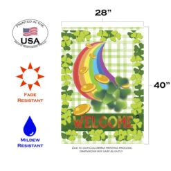 Rainbow Clover St. Patrick's Day "Welcome" Outdoor House Flag 40" X 28" 7 Rainbow Clover St. Patrick's Day "Welcome" Outdoor House Flag 40" X 28" -PatioVibe Shop 109948 3 70394.1682374627