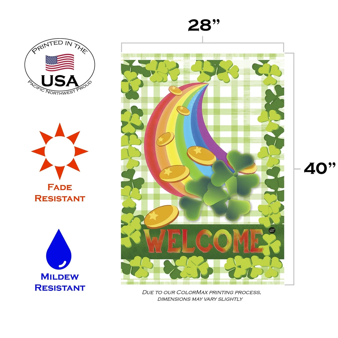 Rainbow Clover St. Patrick's Day "Welcome" Outdoor House Flag 40" X 28" 3 Rainbow Clover St. Patrick's Day "Welcome" Outdoor House Flag 40" X 28" - Image 3