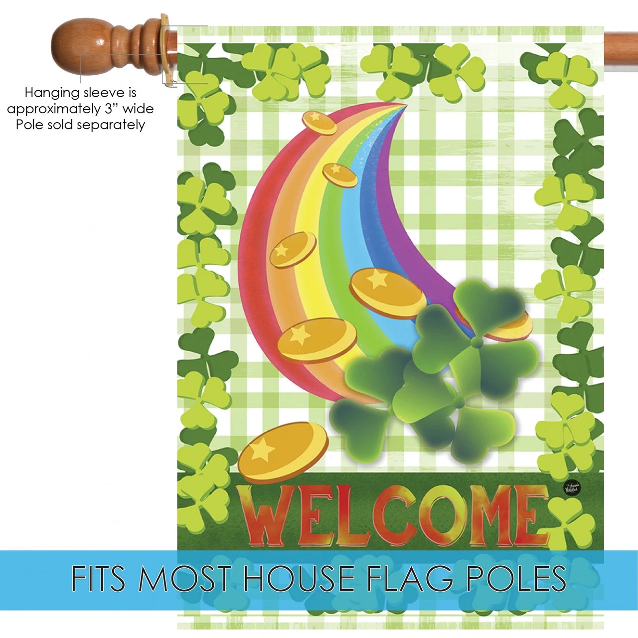 Rainbow Clover St. Patrick's Day "Welcome" Outdoor House Flag 40" X 28" 5 Rainbow Clover St. Patrick's Day "Welcome" Outdoor House Flag 40" X 28" - Image 5
