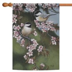 Forget Me Not Chickadees Outdoor House Flag 40" X 28"