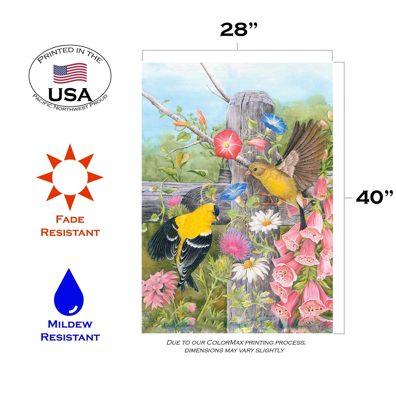 Garden Foxglove Gold Finches Outdoor House Flag 40" X 28" 3 Garden Foxglove Gold Finches Outdoor House Flag 40" X 28" - Image 3