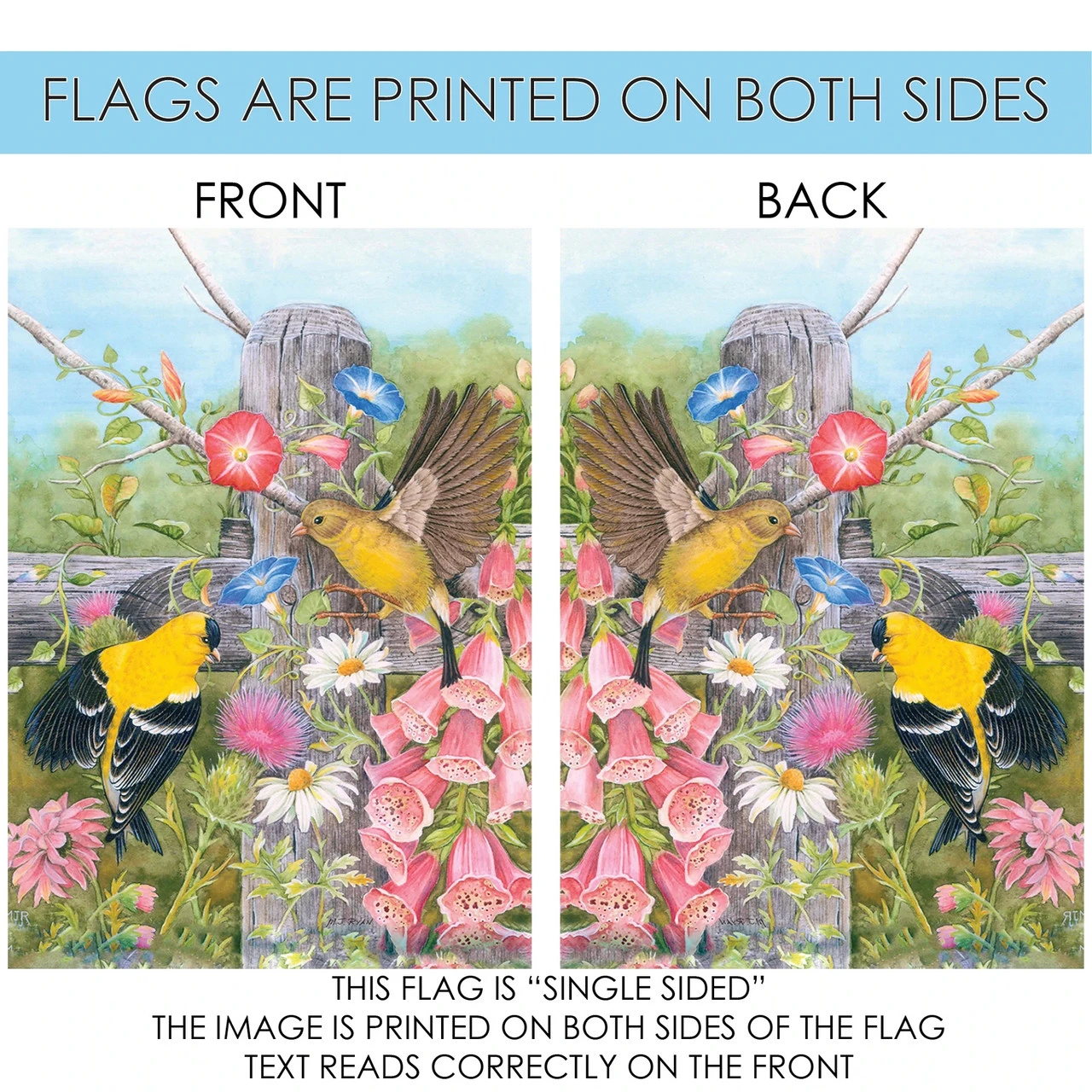 Garden Foxglove Gold Finches Outdoor House Flag 40" X 28" 4 Garden Foxglove Gold Finches Outdoor House Flag 40" X 28" - Image 4