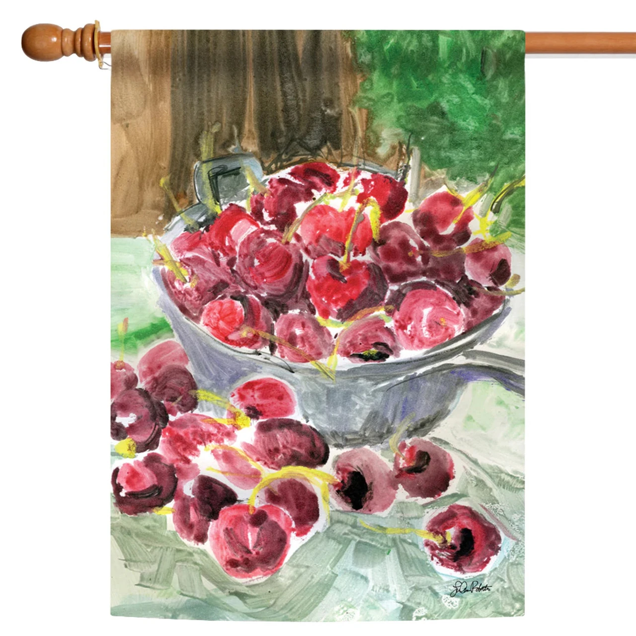 Watercolor Cherries Outdoor House Flag 40" X 28" 1 Watercolor Cherries Outdoor House Flag 40" X 28"