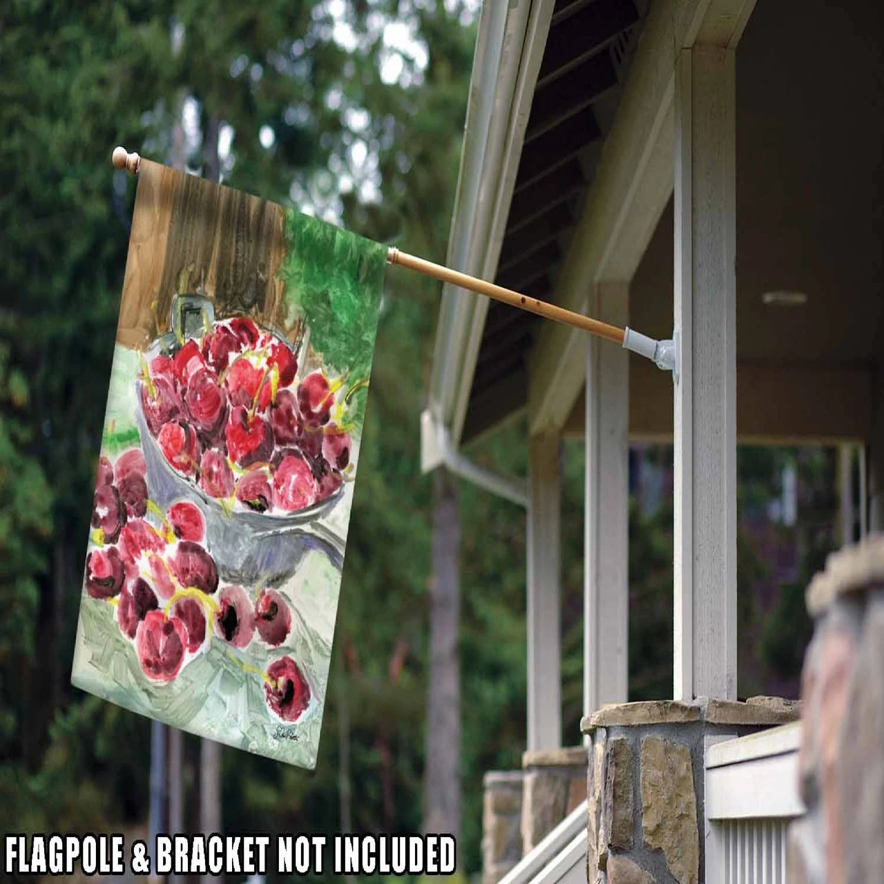 Watercolor Cherries Outdoor House Flag 40" X 28" 2 Watercolor Cherries Outdoor House Flag 40" X 28" - Image 2