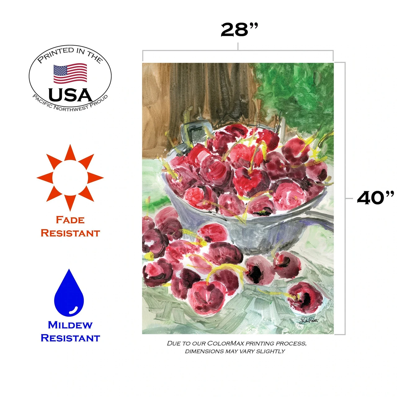 Watercolor Cherries Outdoor House Flag 40" X 28" 3 Watercolor Cherries Outdoor House Flag 40" X 28" - Image 3
